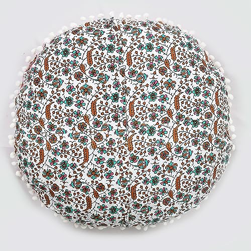 22" Round Mandala Ottoman Cover - Pink-Mustard-Green Floor Cushion