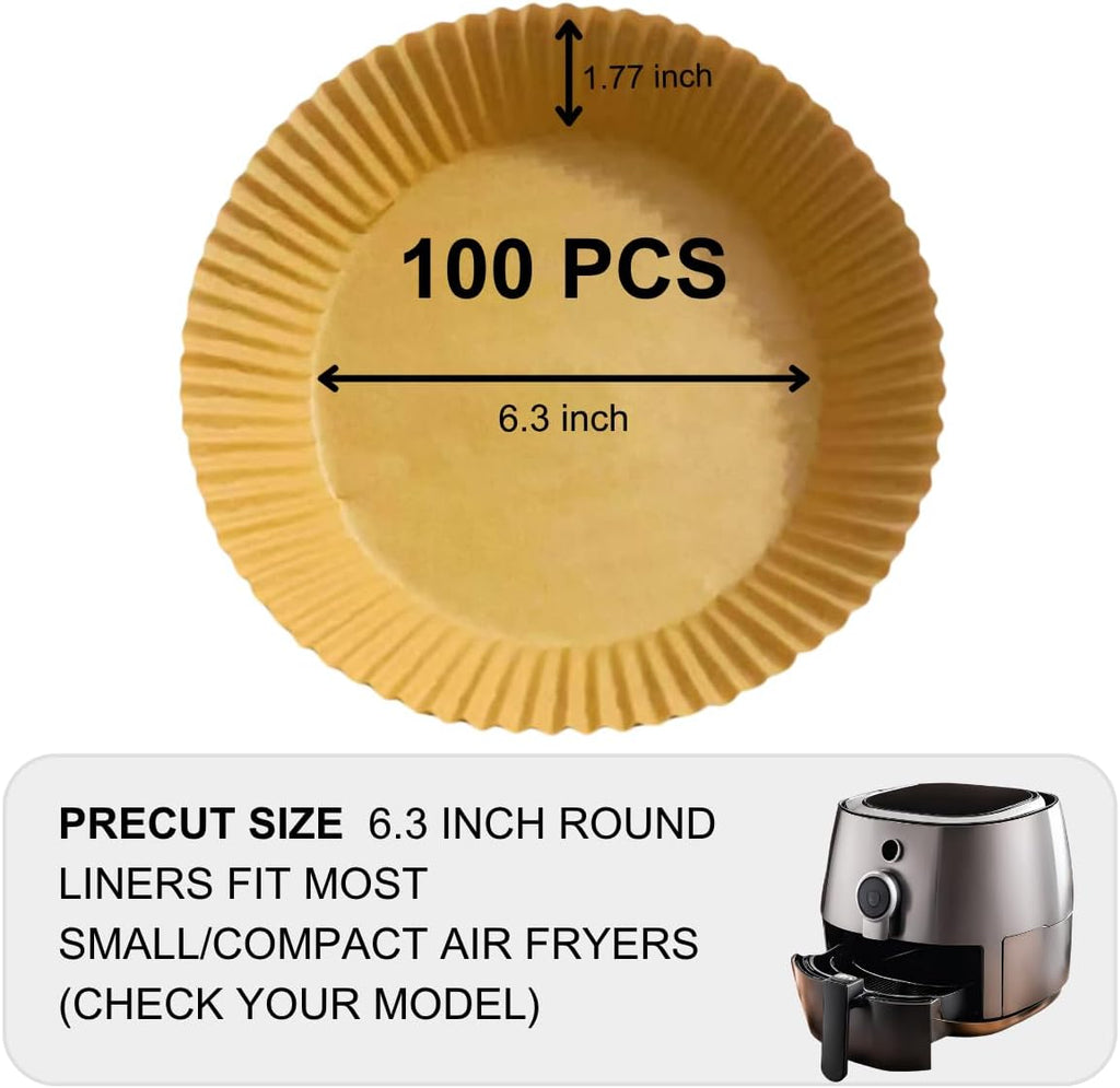Skiennix Air Fryer Paper Liners - 100PCS Natural Parchment, Oil-Proof & Food Grade, 6.3 Inch Round