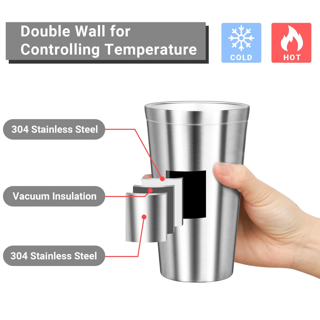 Offiper Stainless Steel Cups, 16 oz Insulated Tumbler, 12 Pack Double Wall Unbreakable Stackable Water Tumblers Insulated Metal Cup Premium Drinking Glasses for Travel Camping Home Outdoor