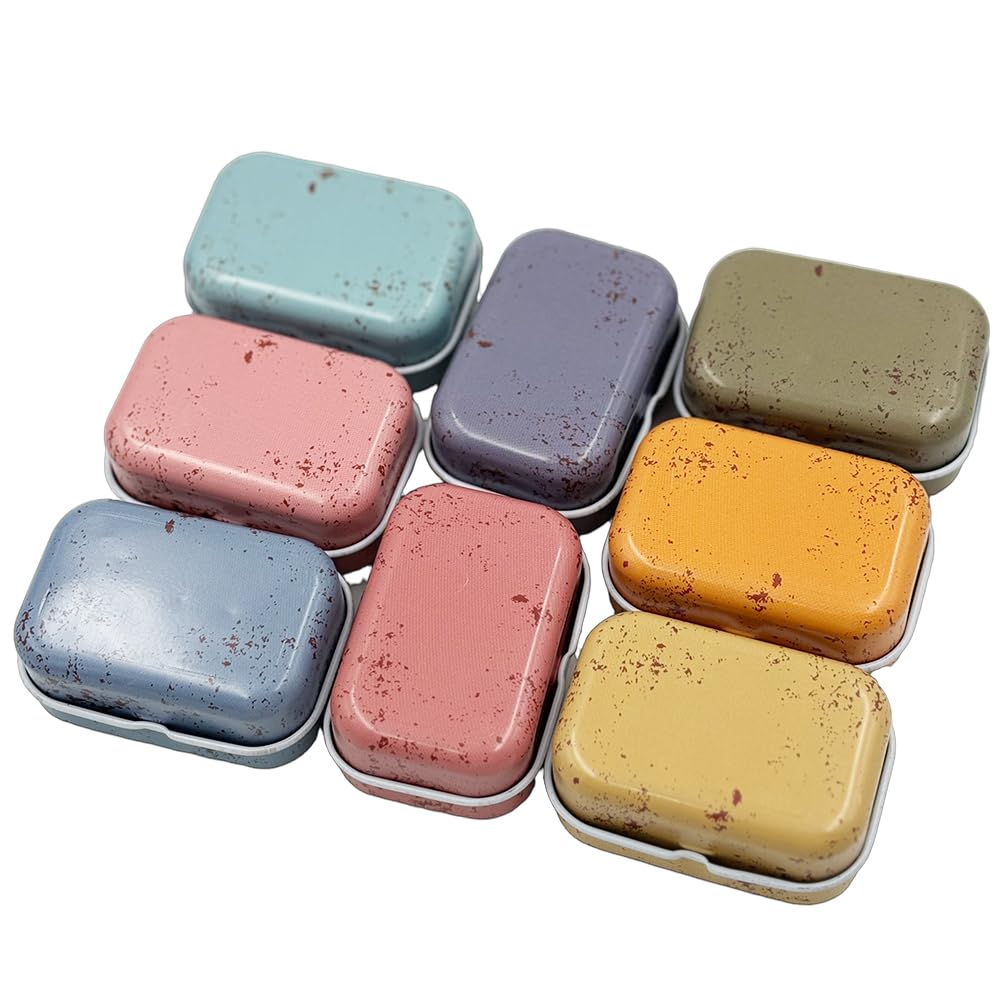 werdecade 8Pcs Mini Flower Tin Trinket Jewelry Organizer Storage Box Decorative Boxes Small Metal Tins with Hinged Lids Portable Box Containers Small Storage Kit (Vintage Dessert)