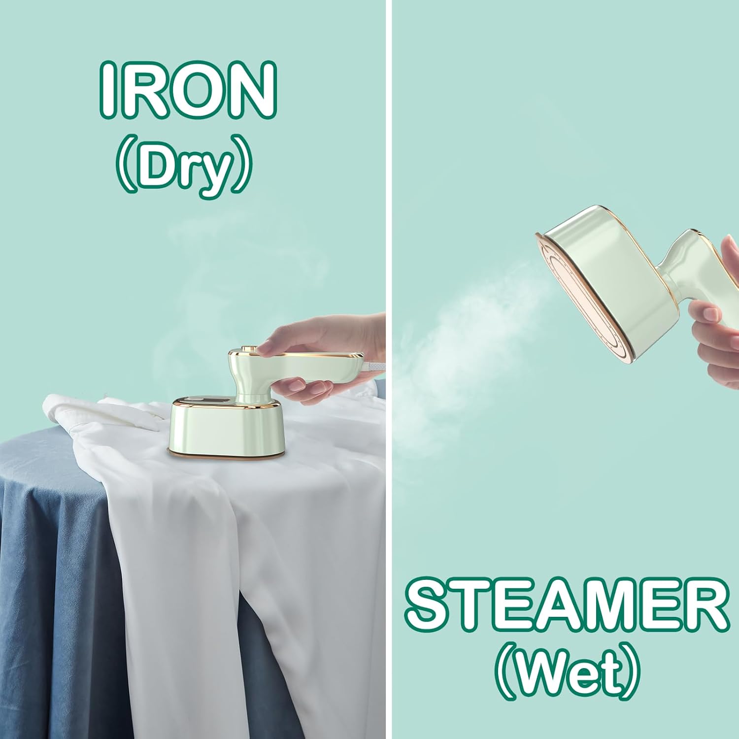 Skiennix Travel Steamer - Mini Portable Iron for Clothes | Compact Design for Home & Travel (Mint Green)