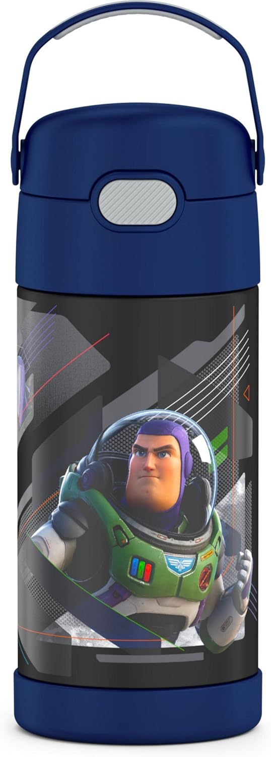 THERMOS FUNTAINER Water Bottle - 12 Ounce Kids Stainless Steel Vacuum Insulated with Straw | Lightyear Design