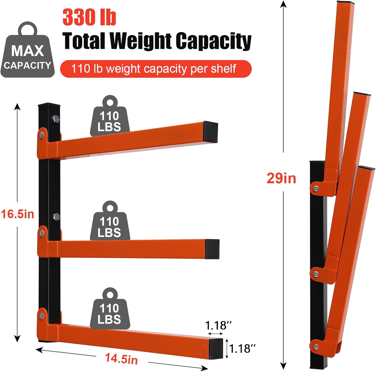 Metal Lumber Rack by [Brand Name] - Wall-Mounted Wood Storage Organizer | 4 Pack, Indoor & Outdoor Use, Orange
