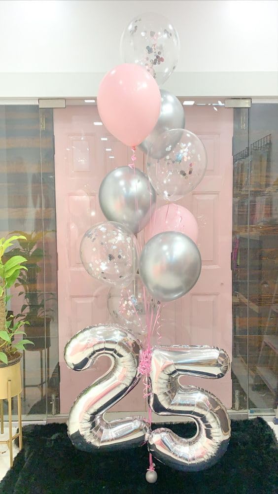 Silver Number 25 Balloon - 40 Inch Metallic Decoration for 25th Birthday Celebrations