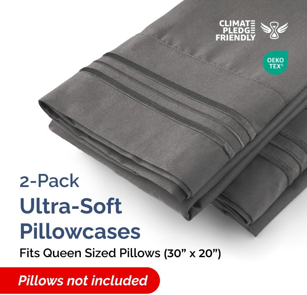Queen Pillow Cases by [Brand Name] - Ultra Soft Hotel Quality Covers | Wrinkle-Free, Stain Resistant - 2 Piece Set in Charcoal