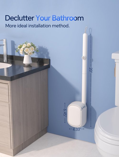 LFBEAR Disposable Toilet Brush Wand, Wall Mounted Toilet Cleaner Kit with Holder, 18 Refills Replacement Heads for Bathroom Cleaning