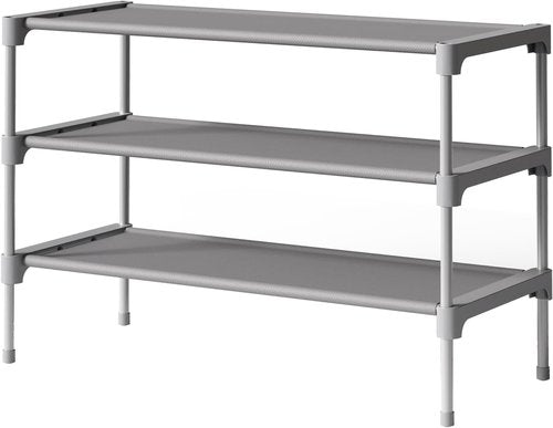 Kitsure Shoe Rack - Stackable Non-Woven Shoe Organizer for Closet & Entryway | 3-Tier, 27.5" Wide, Grey
