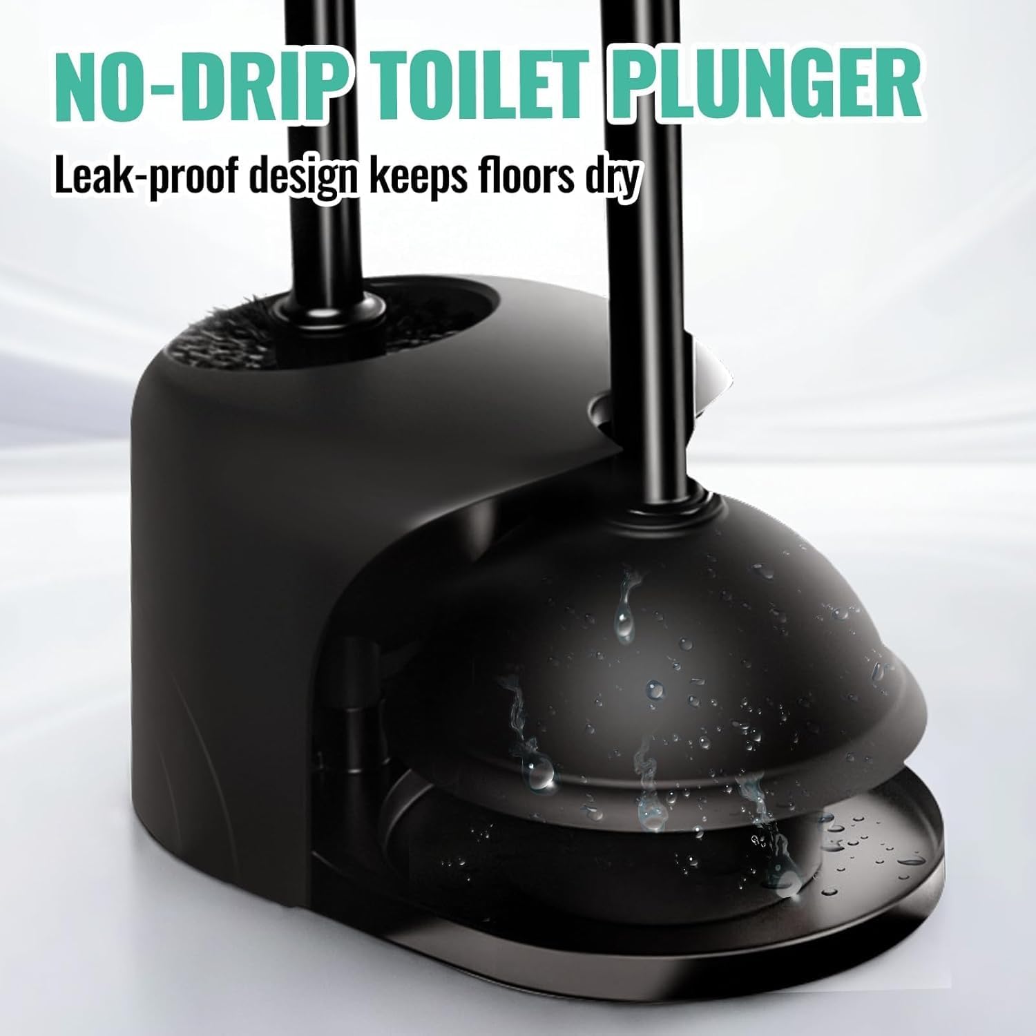 Skiennix 4-In-1 Toilet Brush and Plunger Set - Extra Long Handle with Crevice Cleaner | Black, 2 Pack