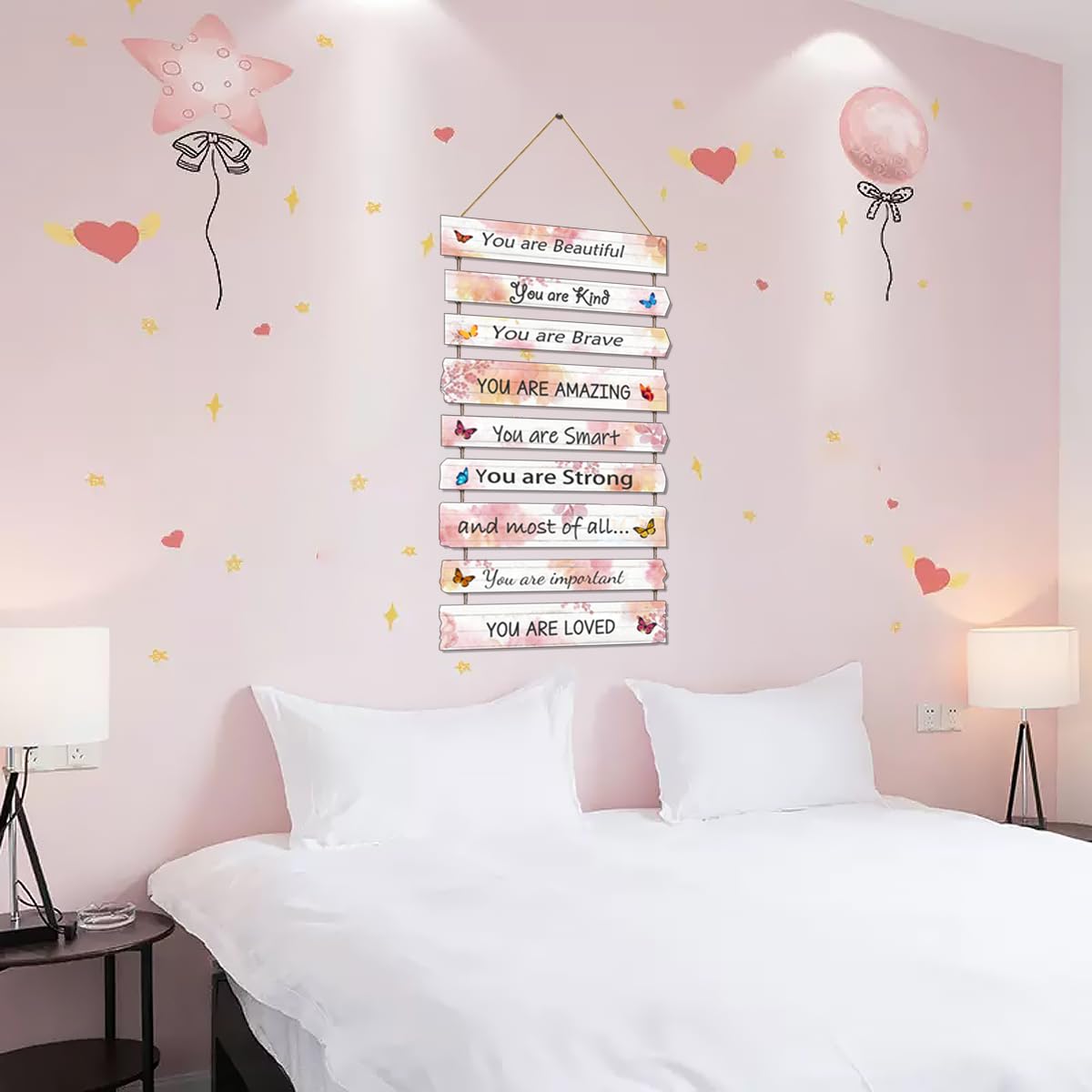 JEVUVU Butterfly Girls Room Decor, Pink Wall Decor for Baby Girl, Girl Bedroom Decor Art Signs, Trendy Stuff Decorations for Kids Nursery Bed Room Dorm Classroom Bathroom