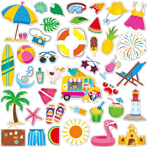 40PCS Summer Beach Reusable Jelly Stickers, Waterproof Gel Window Clings