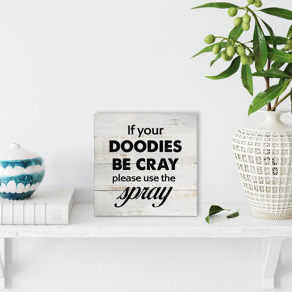 Rustic Bathroom Wood Box Sign - Funny Humor Decor for Farmhouse Restroom | 5 x 5 Inch