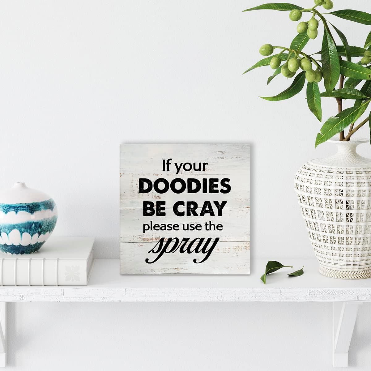 Rustic Bathroom Wood Box Sign - Funny Humor Decor for Farmhouse Restroom | 5 x 5 Inch