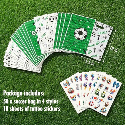 50 Pack Soccer Goodie Bags with Stickers - Reusable Party Favors