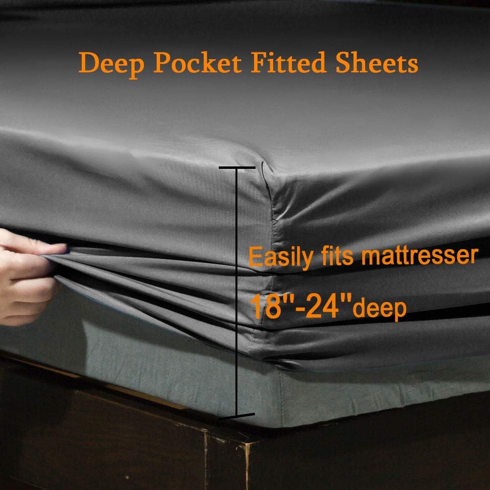 SONORO KATE Bed Sheet Set - Luxury Egyptian Microfiber, 1800 Thread Count, Deep Pocket - Dark Grey, Queen Size