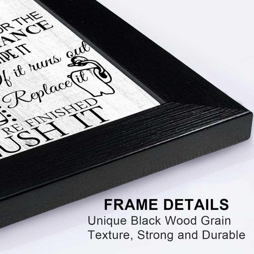 Biufo Bathroom Rules Wall Art - Framed Canvas Print Quotes for Toilet Decor (8"x10")