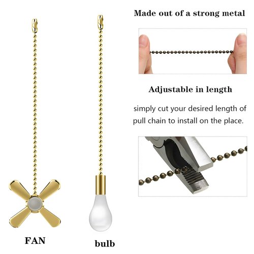 Ceiling Fan Zipper Kit - 2PCS Ceiling Fan Zipper Extenders with Connectors, 13.6 inches Approximately 34.9 cm, Suitable for Ceiling Fans or Lamps (golden)