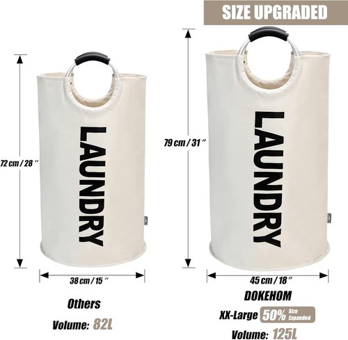 DOKEHOM X-Large Laundry Basket - Collapsible Freestanding Hamper | Beige Foldable Washing Bin