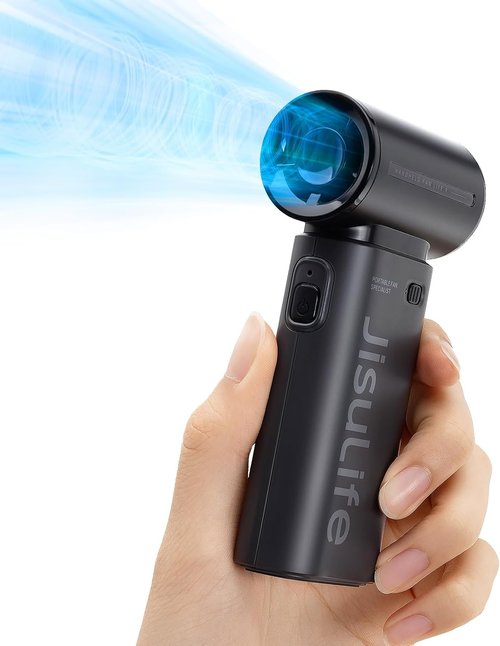 JISULIFE Portable Handheld Fan - Turbo Power High-Speed Air | 18H Cooling, 5000mAh Rechargeable, Mini Design - Black