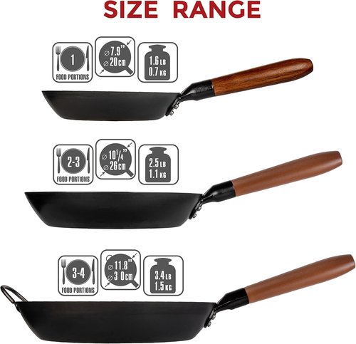 YOSUKATA 11.8" Carbon Steel Frying Pan – Non-Toxic Pre-Seasoned Skillet with Removable Wooden Handle – Coating-Free Wok-Style Pan for Gas, Induction, Electric, Oven & Grill BBQ