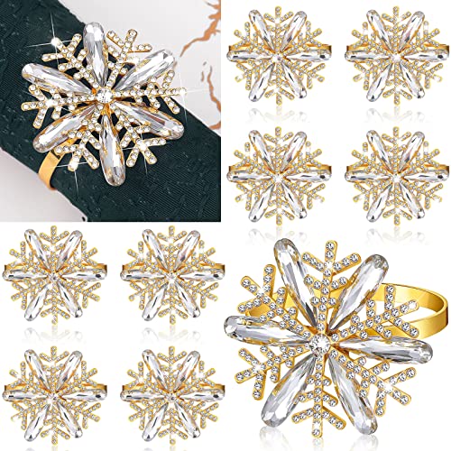 48 Pieces Christmas Snowflake Napkin Rings Gold Rhinestone Holders - Variation 48
