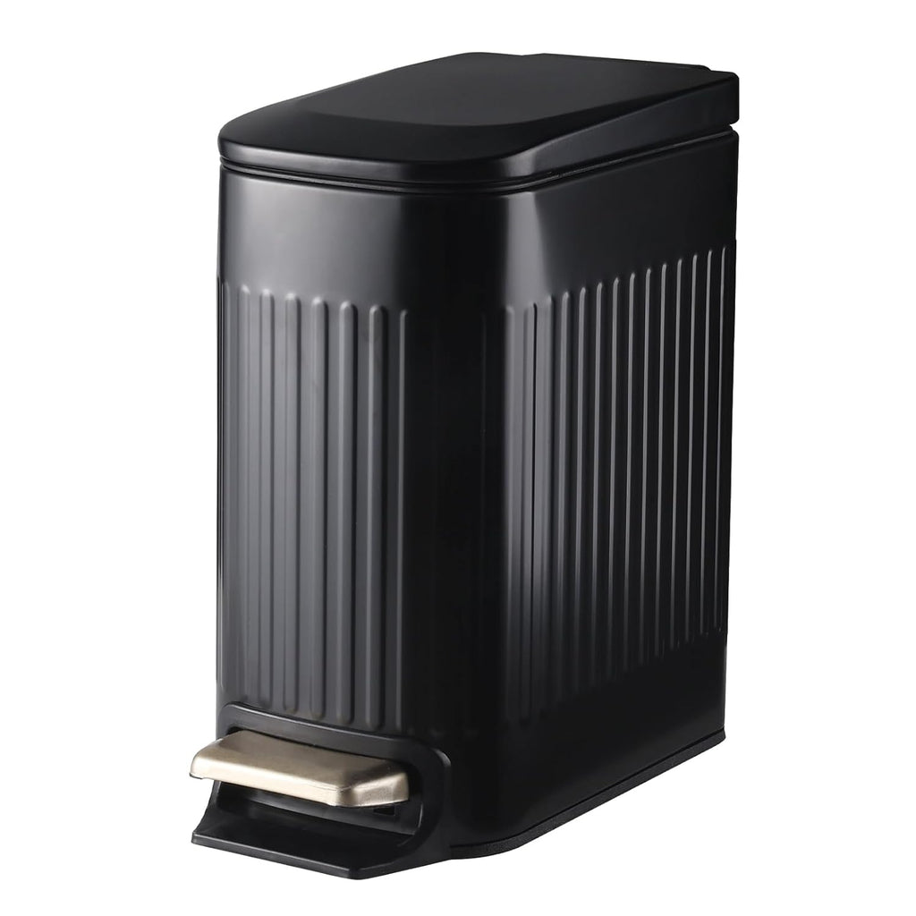 SYNCVIBE Slim Bathroom Trash Can - Foot-Operated Stainless Steel Bin with Soft Close Lid | 1.8 Gallons, Matt Black