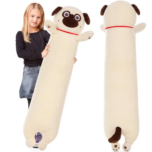 MaoGoLan Super Soft Stuffed Dog Pug Plush Pillow 43 inch Long Puppy Stuffed Animal for Girls Kids Body Pillow, Bulldog Stuffed Animal Pug Lovers Gifts Christmas Valentine's Day Halloween