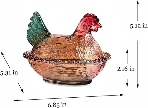 WKHOKI Glass Hen on Nest Candy Dish with Lid | Large Pedestal Unique Candy Bowl for Snacks, Desserts, Cookies | Home Kitchen Office Tabletop Decor