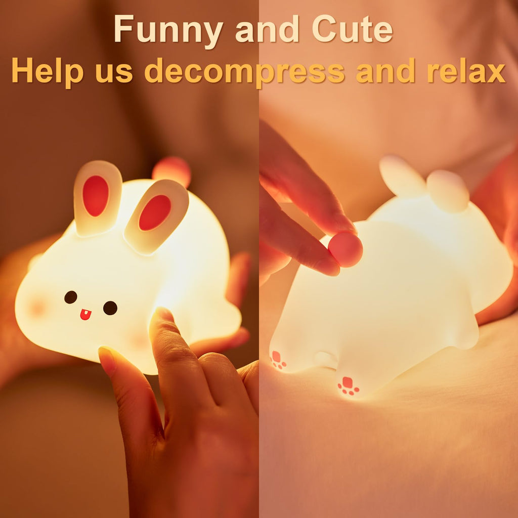 Beszeith Big Face Rabbit Silicone Night Light for Kids,Cute Animal Lamp, Easter Rabbit,Gifts Dimmable Light up Bunny, Nursery Night lamp,Rechargeable Bunny Nightlight, Bedside Lamp for Breastfeeding