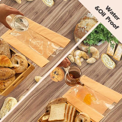 Homrelaxy 240pcs Paper Bread Bags for Homemade Bread, Sourdough Bag with Window, 13.7 x 8.3 x 3.5 Inch Large Brown Kraft Bakery Bags for Storing Loaves & Snacks, Includes 250 Sealing Stickers