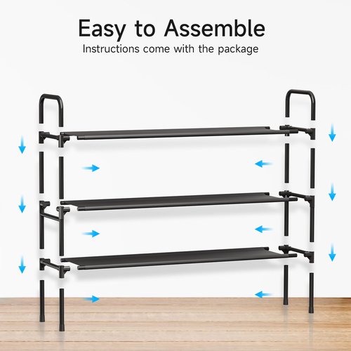 isightguard Long Shoe Rack for Closet - 3 Tier Shoe Organizer Storage for Entryway, Front Door Entrance, Metal Frame, Non-Woven Fabric Shelves, 10.8“ D x 40.2” W x 25.8” H