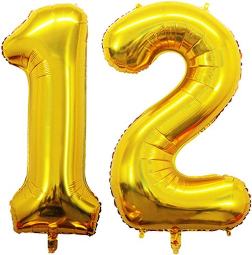 GOER Jumbo Number 12 Balloons - 42 Inch Gold Foil Helium Decorations for 12th Birthday Party