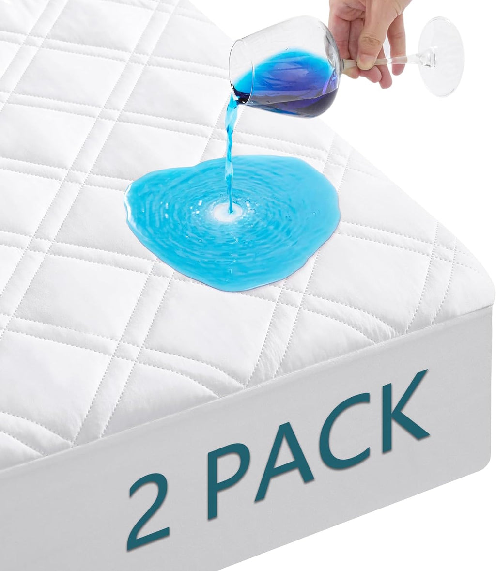 Skiennix Waterproof Mattress Protector - Soft Noiseless Bed Cover for Queen Size | Deep Pocket, Washable, White