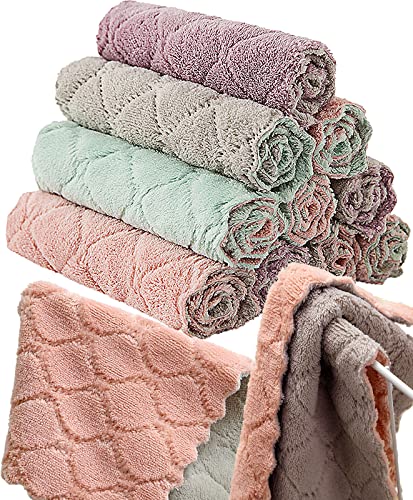 Colorful 12 Pack Microfiber Kitchen Towels - Quick Dry Coral Velvet Dishtowels