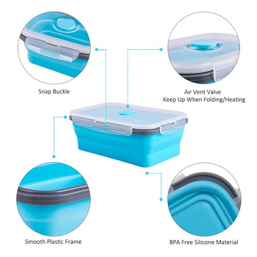 Collapsible Food Storage Containers with Lid, Bundle of Rich Size, 20 Pack, Kitchen Stacking Silicone Collapsible Meal Prep Container Set for Leftover, Microwave Freezer Dishwasher Safe, Blue