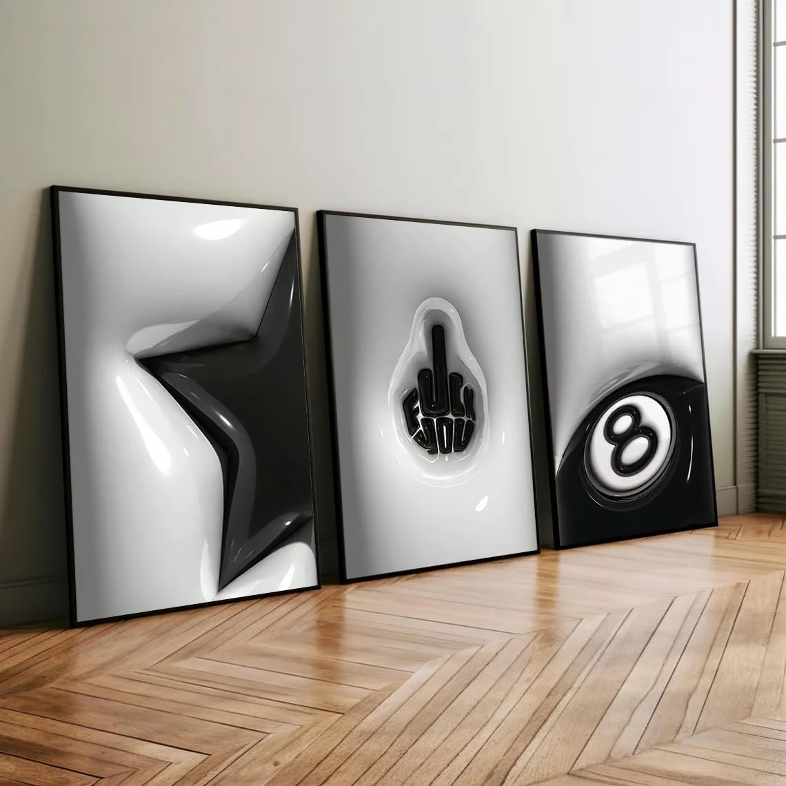 WNRTEKNK Lucky 8 Ball Wall Art - Trendy Black & White Y2K Canvas Print | 12x16 Unframed Decor for Teens