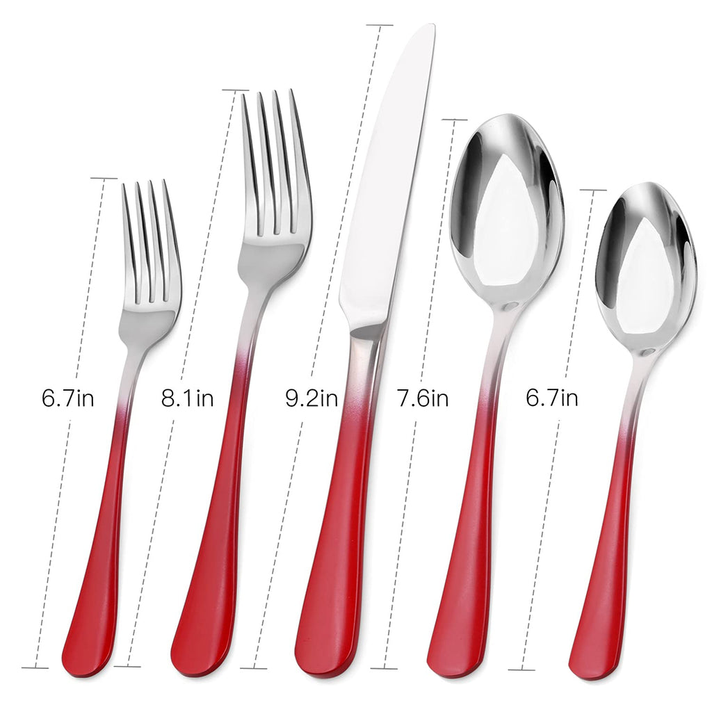 Silverware Set, Bysta 40-Piece Stainless Steel Flatware Set, Kitchen Utensil Set Service for 8, Tableware Cutlery Set for Home and Restaurant, Mirror Polished, Dishwasher Safe (Gradient Red)