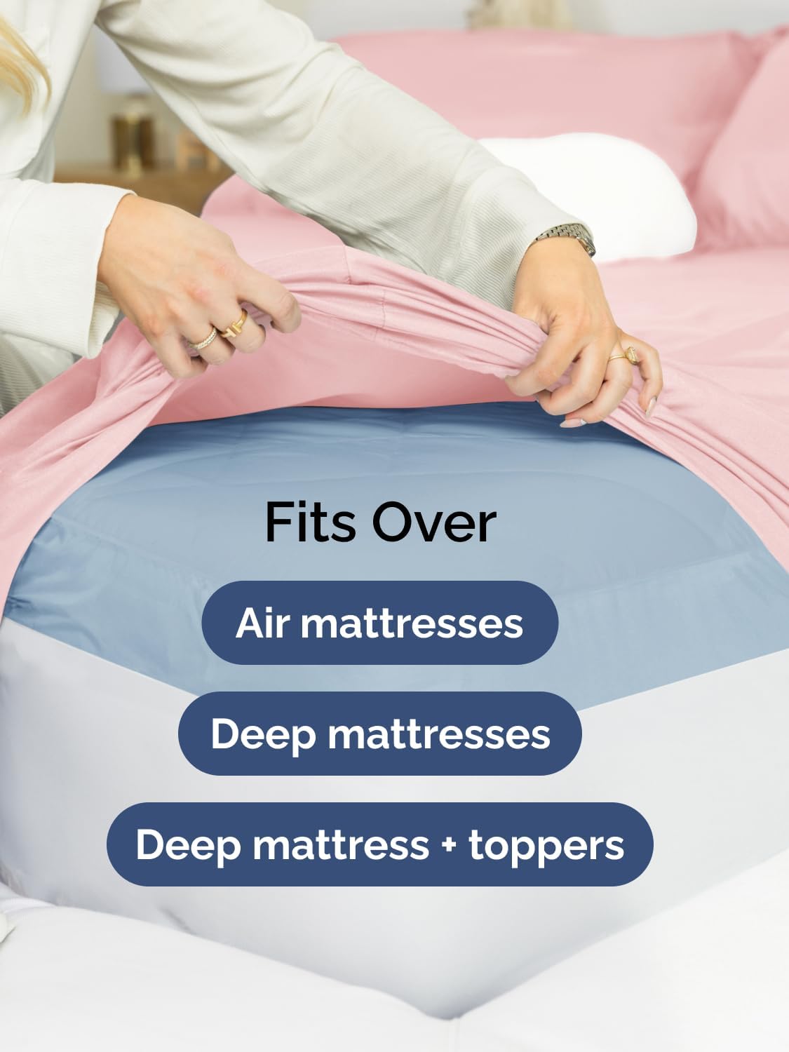 Skiennix Extra Deep King Sheet Set - 6 Piece Breathable Cooling Bedding - Soft, Wrinkle-Free Baby Pink