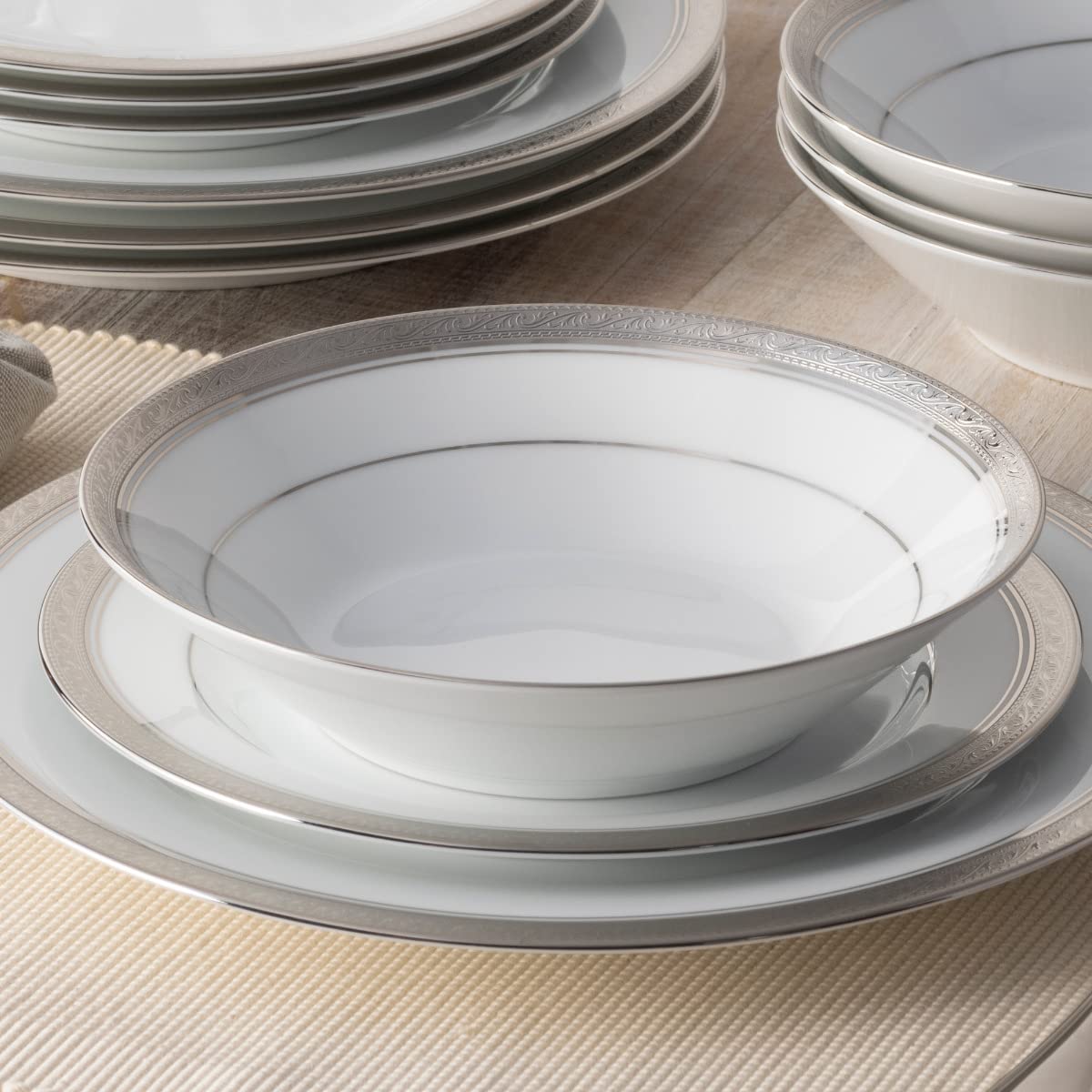Noritake Crestwood Platinum Set of 4 Soup Bowls, 7.5", 12 oz.