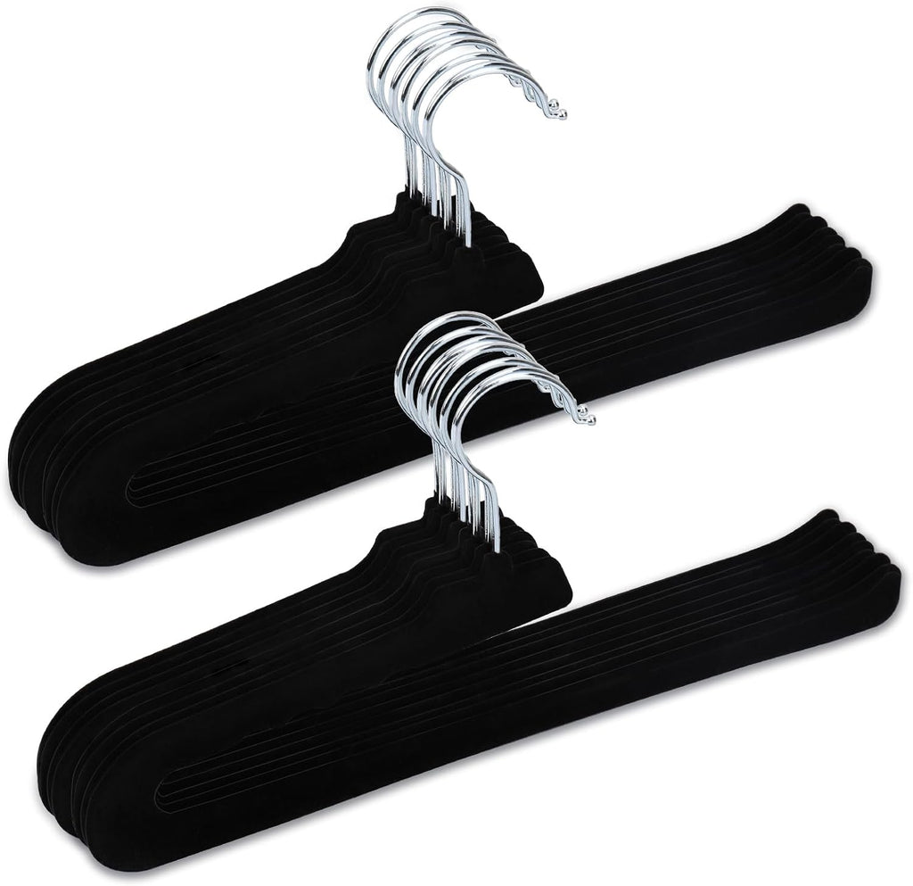Velvet Pants Hangers - 16 Pack Non-Slip Black Hangers with 360° Swivel Hook | Space-Saving Design for Heavy Pants & Jeans