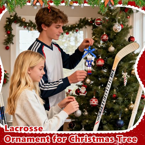AKAIXI 4-Inch Wooden Lacrosse Nutcracker Christmas Ornament