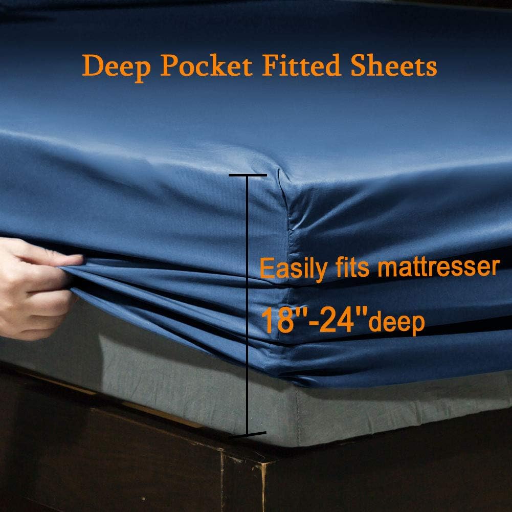 SONORO KATE Bed Sheet Set - Luxury Egyptian Microfiber 1800 Thread Count | Super Soft, Navy Blue, Queen Size, 6-Piece