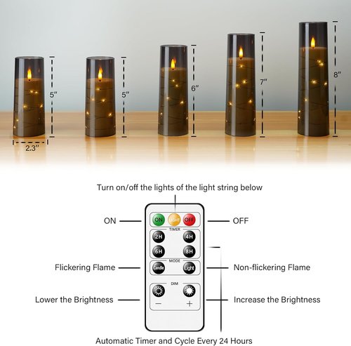 Kakoya Flameless LED Candles - 5-Piece Set with Timer | Flickering Grey Acrylic Shell for Romantic Ambiance