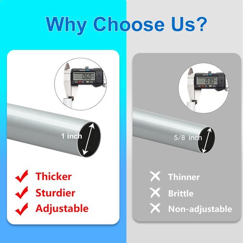 Byondeth Curtain Rods - Adjustable 16 to 88 Inches | 1 Inch Diameter with Aluminum End Cap - Silver Gray