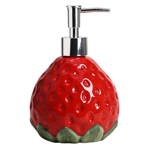 CHOOLD Ceramic Retro Strawberry Soap Dispenser with Plastic Pump, Refillable Lotion Hand Soap Container, Lotion Bottle