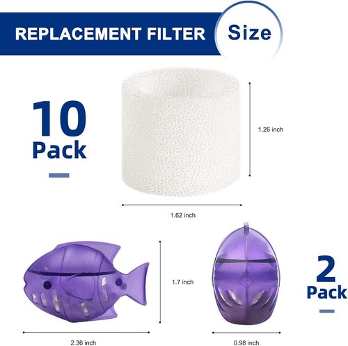Levoit Top-Fill Humidifier Replacement Filter - 10 Filters & 2 Clean Fish for Dual150, Dual200S, Classic160, Classic300(S), LV600S, LV600HH, OasisMist450S, OasisMist600S, Superior 6000S