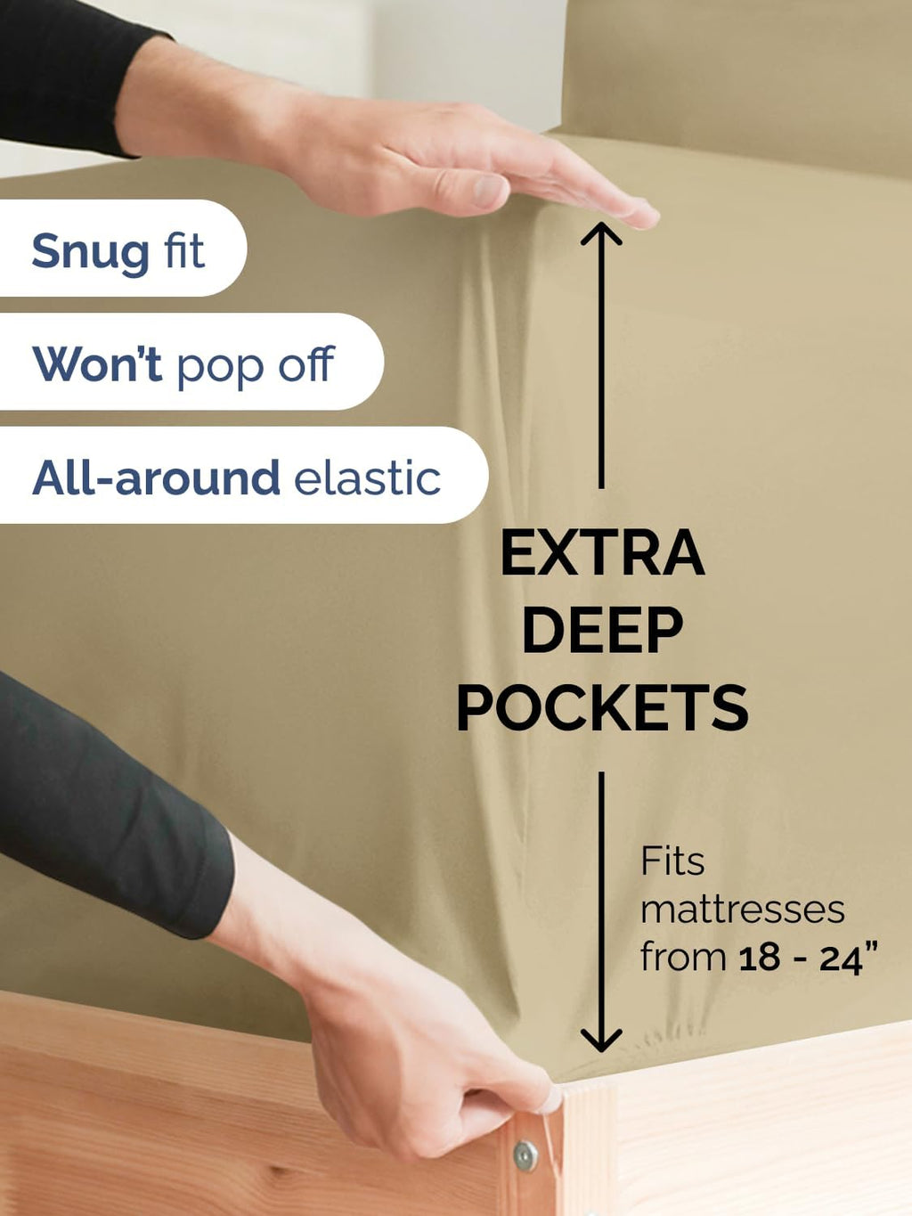 Skiennix Extra Deep Split King Sheet Set - 7 Piece Cooling Bedding - Soft, Wrinkle-Free & Comfy - Beige