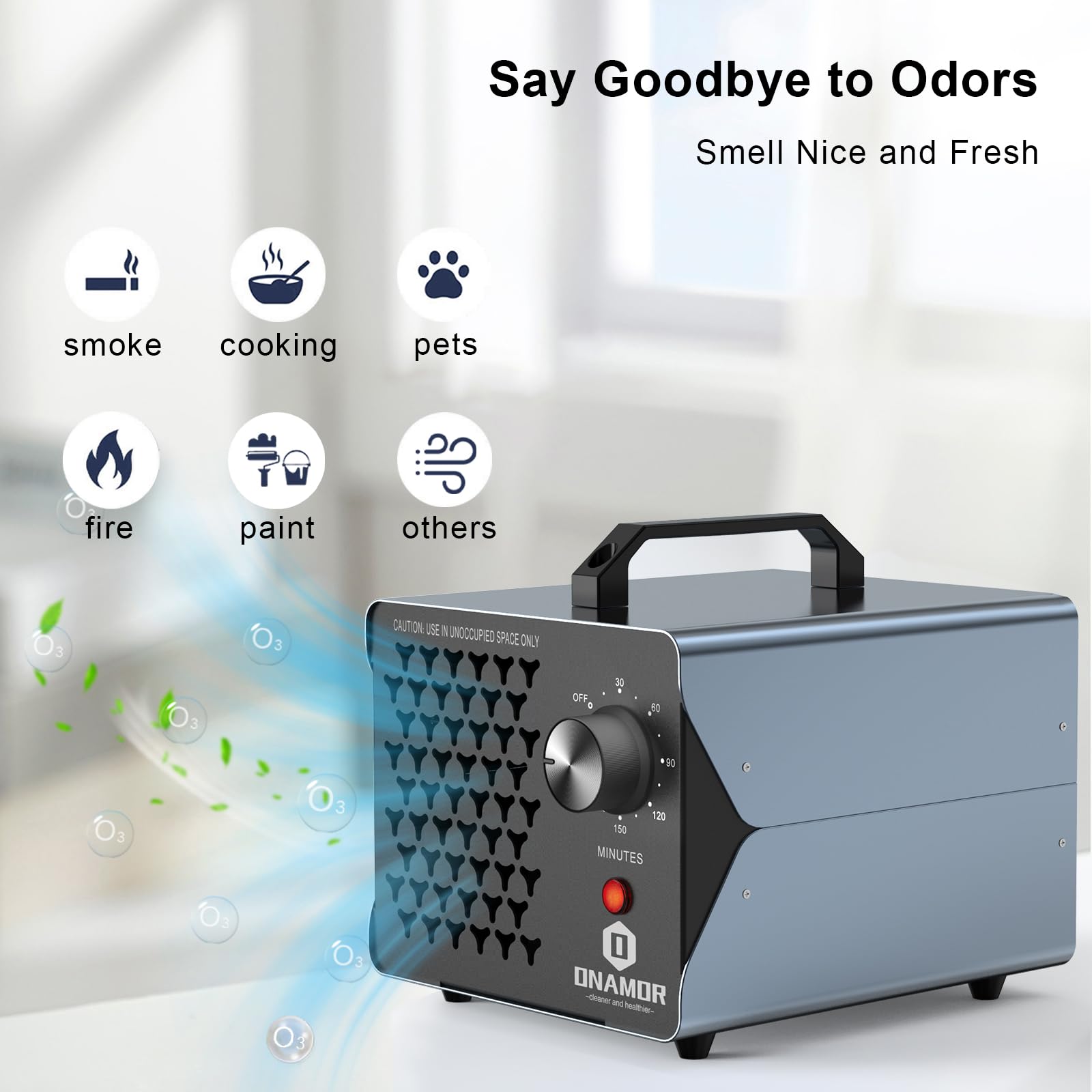 ONAMOR Ozone Generator 88,000mg - Ozone Machine for Home, Smoke, Car, and Pet Room. (Suitable for Area of 7,000 Square Feet) - Blue