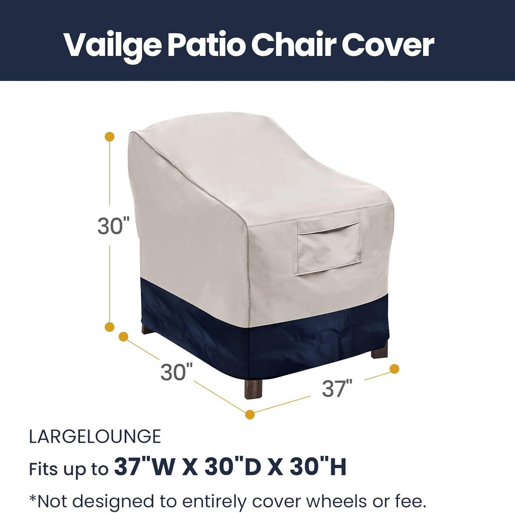 Vailge Patio Chair Covers - Heavy Duty Waterproof Lounge Deep Seat Protection | Beige & Blue, 2 Pack - Medium