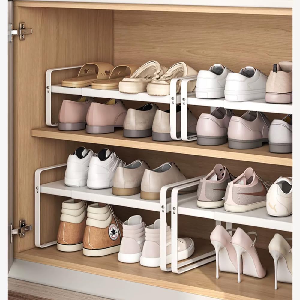 Skiennix Expandable Metal Shoe Rack - Heavy-Duty Free-Standing Shelf | Adjustable Width 14.9"–23.6" for Closets & Entryways