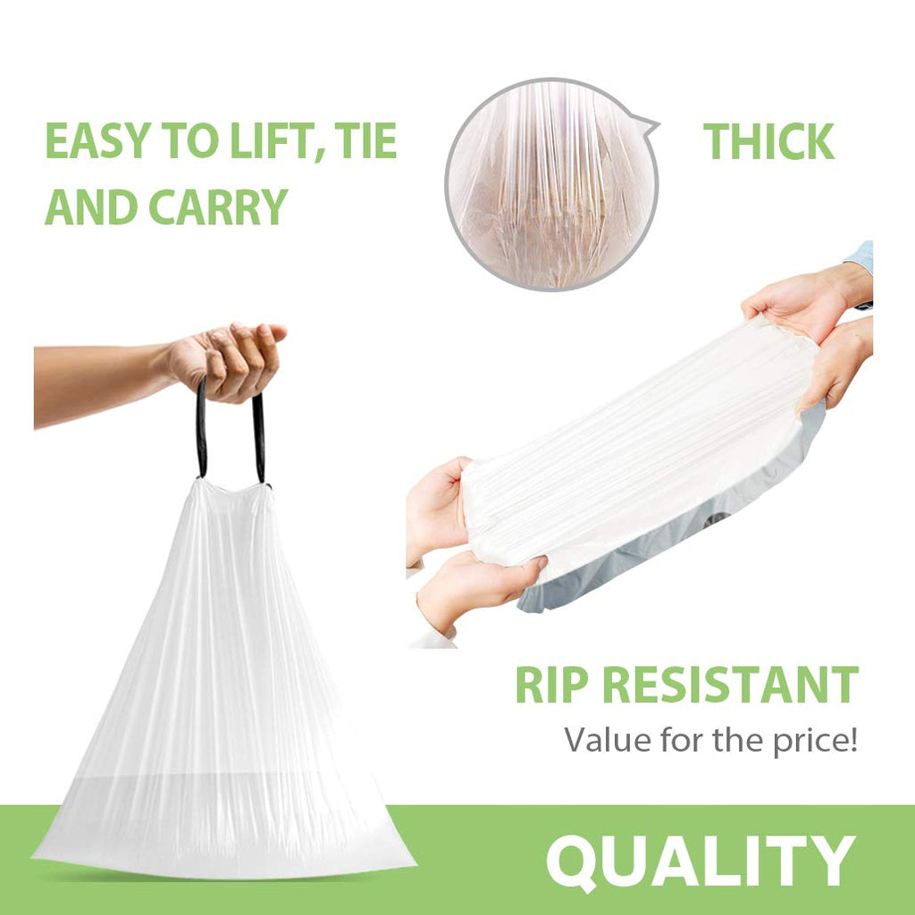 Teivio 5 Gallon 200pcs Strong Drawstring Trash Bags Garbage Bags, Small Plastic Bags for home office kitchen ，White Bathroom Trash Can Bin Liners